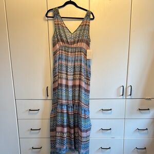 Sleeveless Blue and Brown Maxi Dress